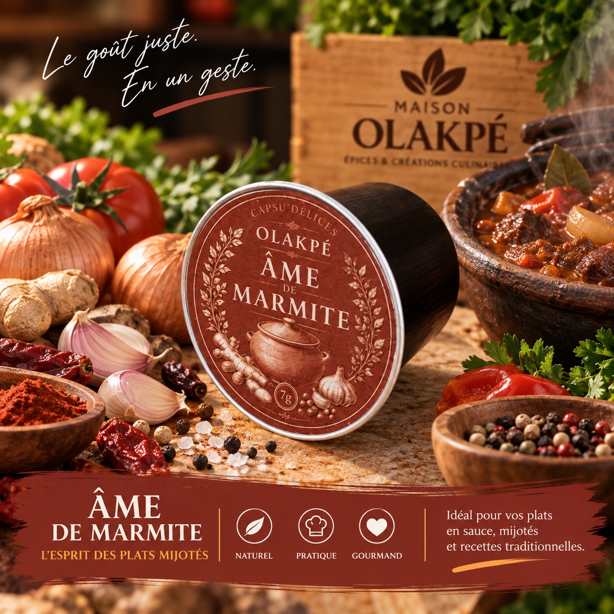 Capsule Âme de Marmite Maison OLAKPÉ dans un décor de plat mijoté