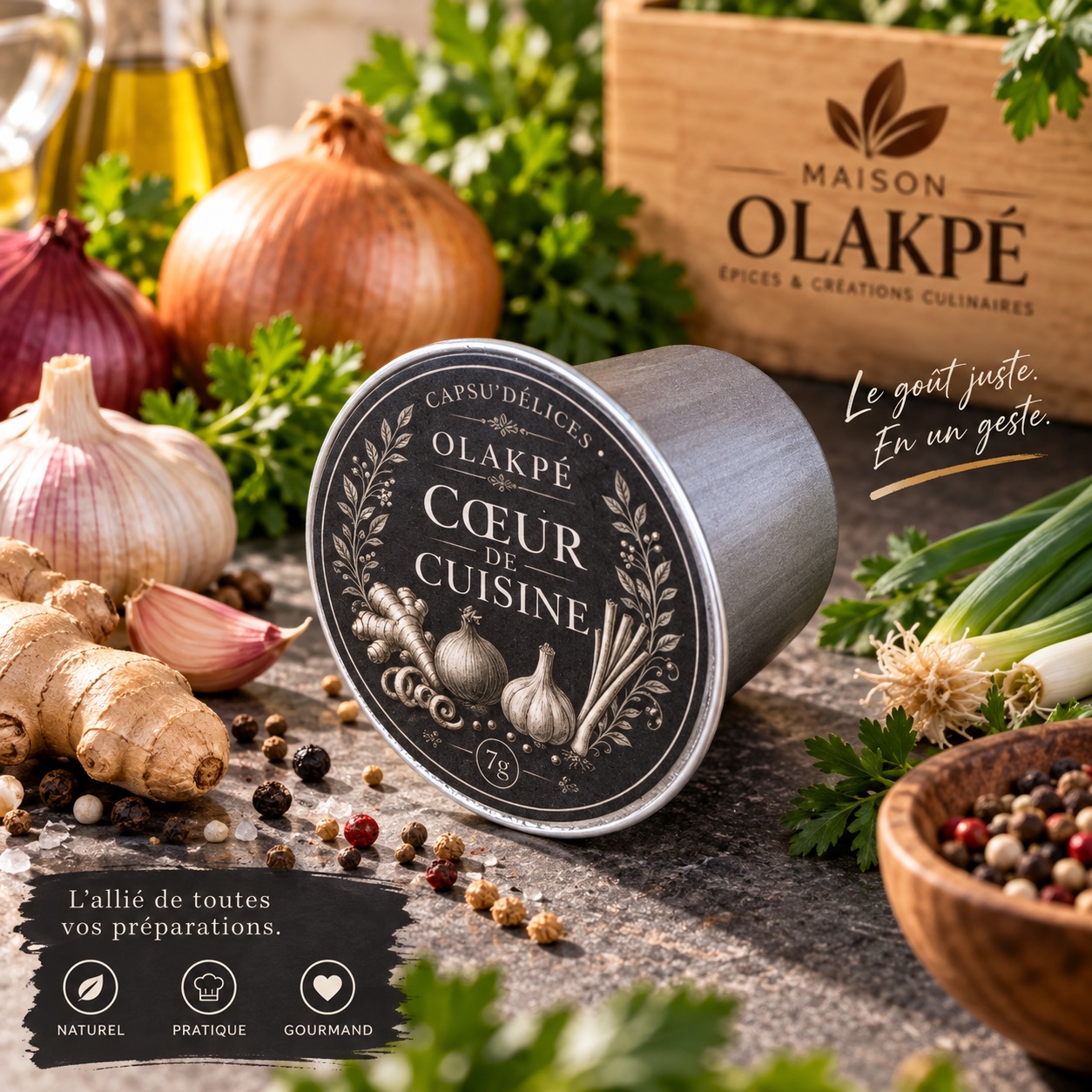 Capsule Cœur de Cuisine Maison OLAKPÉ dans son univers aromatique