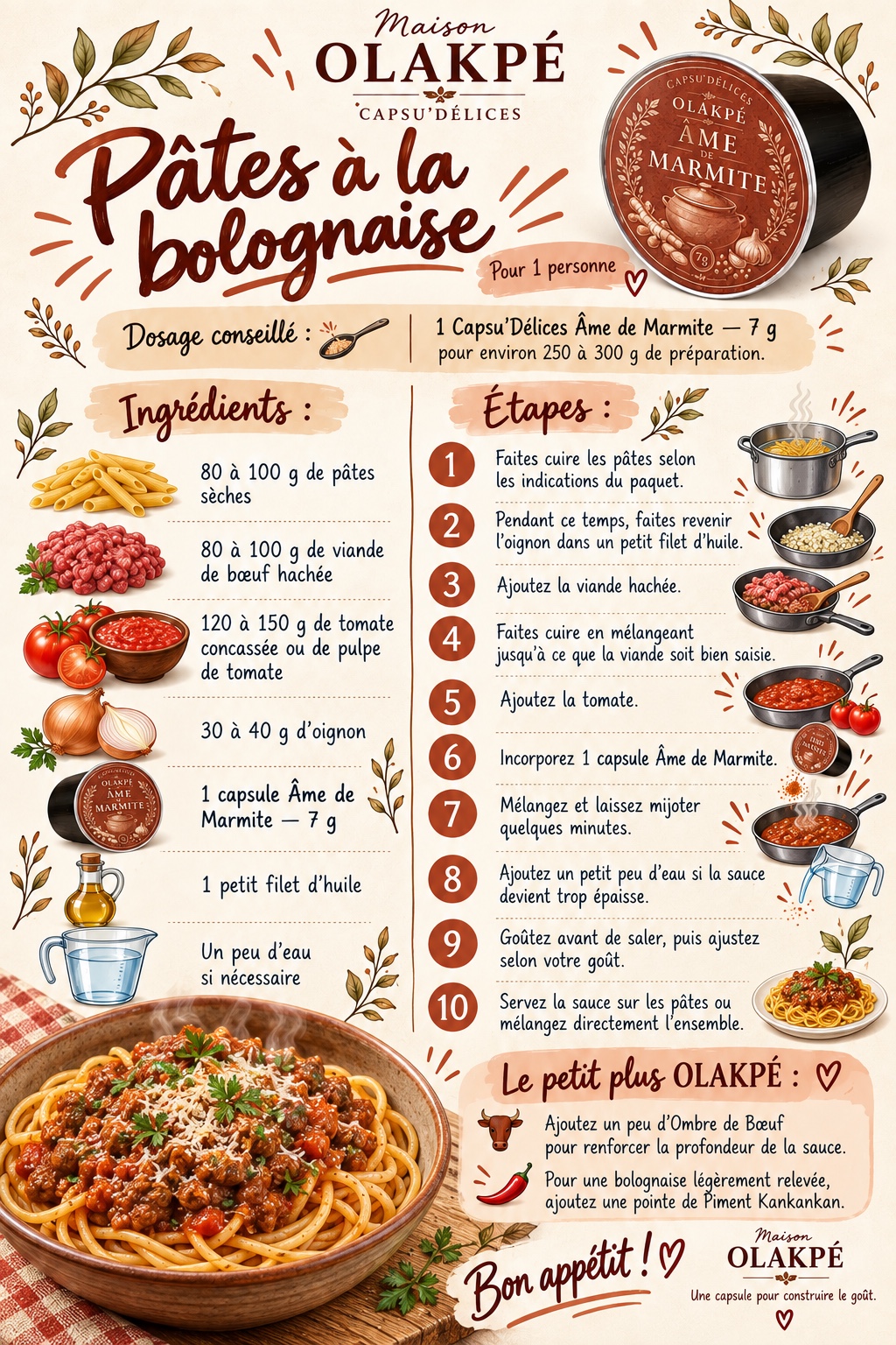 Fiche complète de la recette Pâtes à la bolognaise avec Âme de Marmite