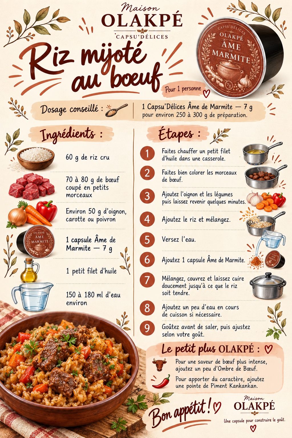 Fiche complète de la recette Riz mijoté au bœuf avec Âme de Marmite