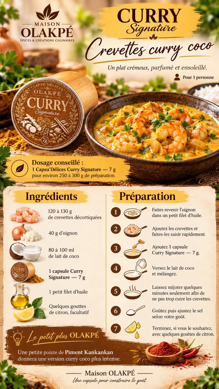 Fiche complète de la recette Crevettes curry coco avec Curry Signature