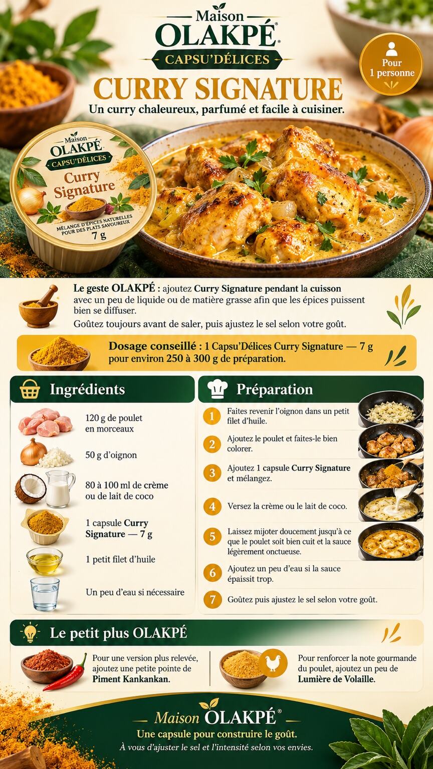 Fiche complète de la recette Poulet au curry avec Curry Signature