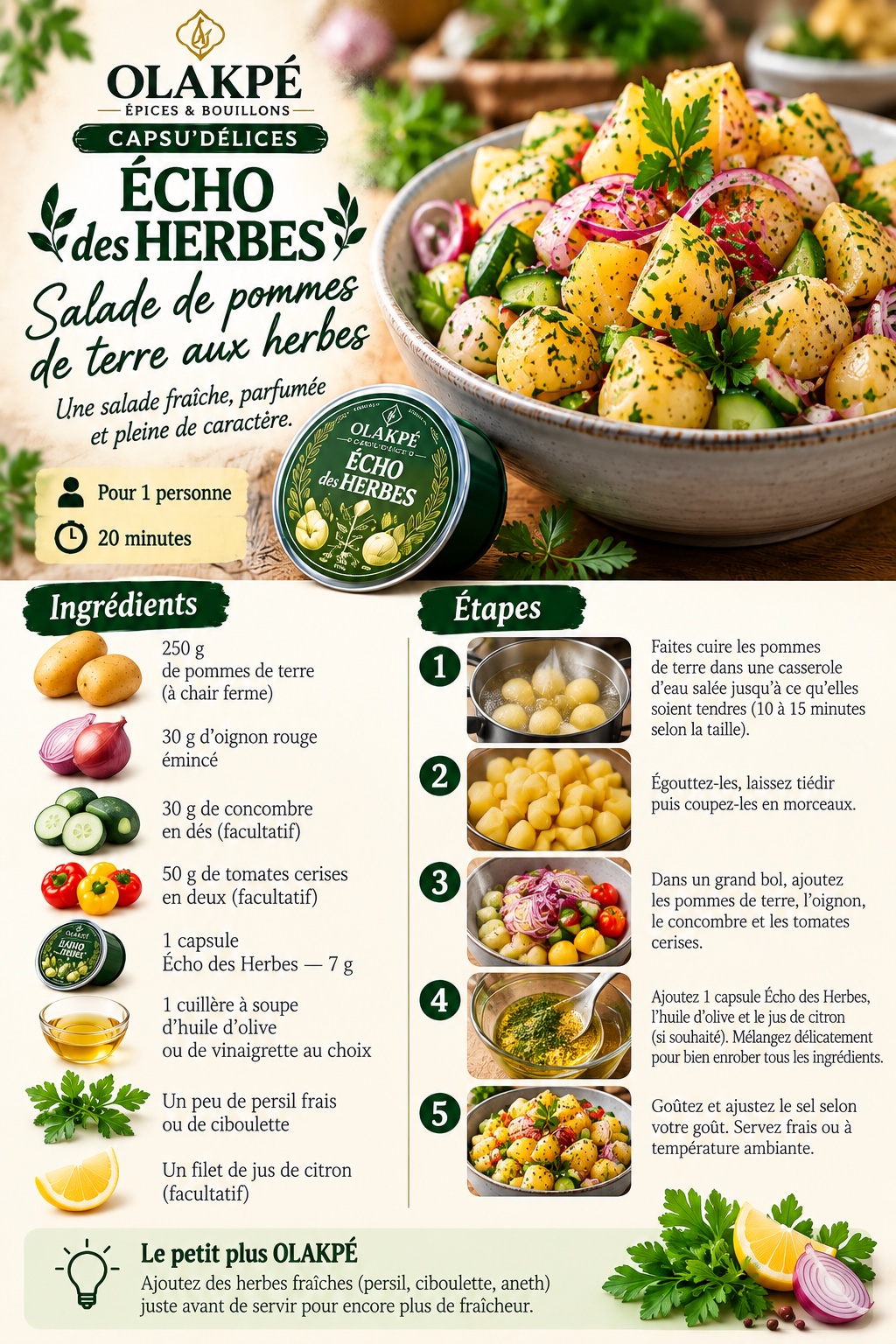 Fiche complète de la recette Salade de pommes de terre aux herbes avec Écho des Herbes