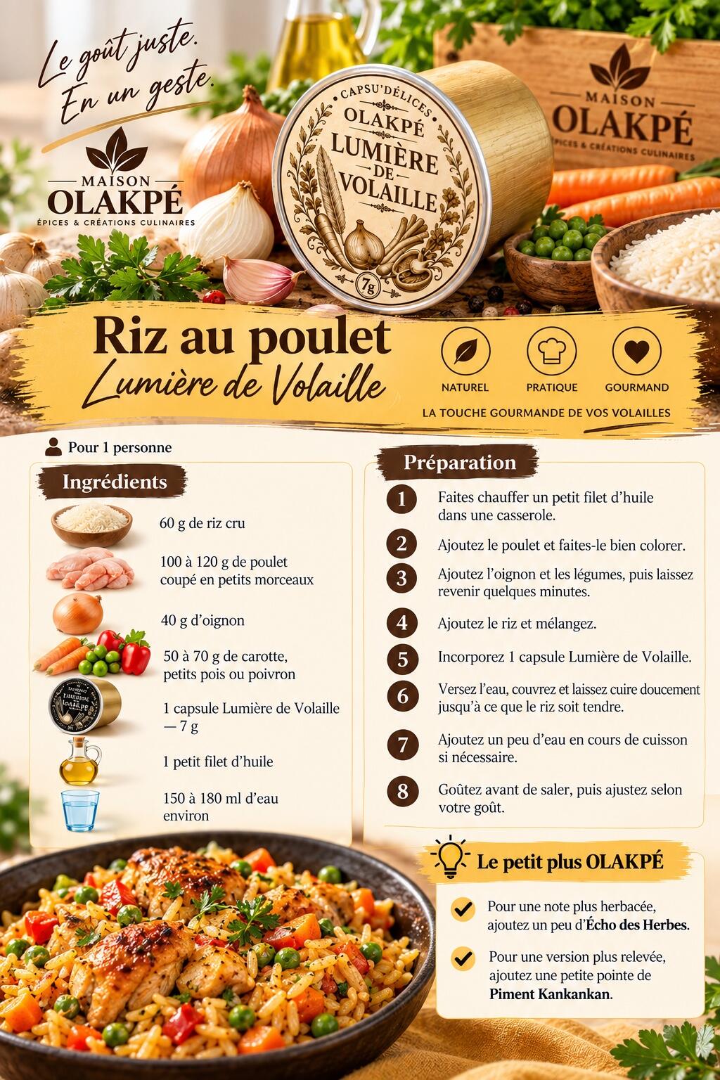 Fiche complète de la recette Riz au poulet avec Lumière de Volaille