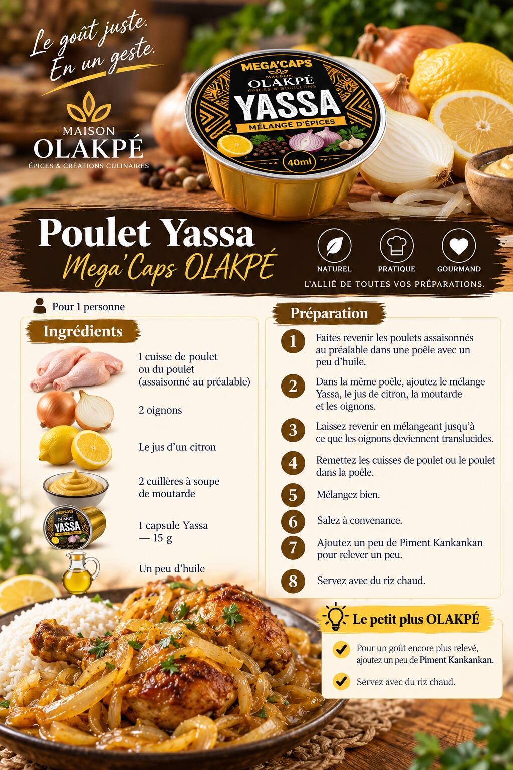 Recette Poulet Yassa avec Mega’Caps Yassa