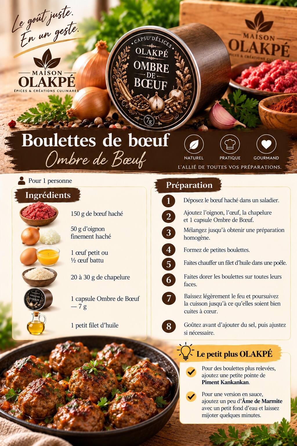 Fiche complète de la recette Boulettes de bœuf avec Ombre de Bœuf